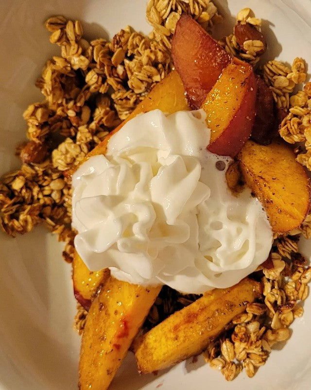 Air Fryer Cinnamon Roll Peach Bowl