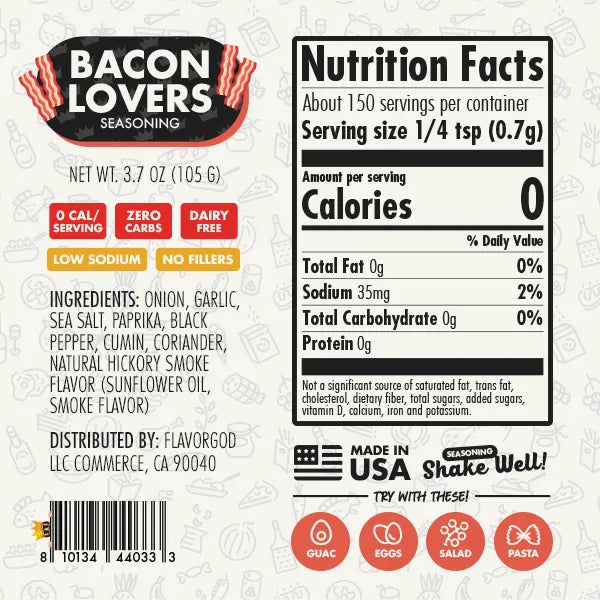 Nutrition label and ingredients for Chef Spice Pack