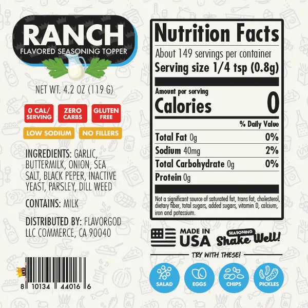 Nutrition label and ingredients for Chef Spice Pack