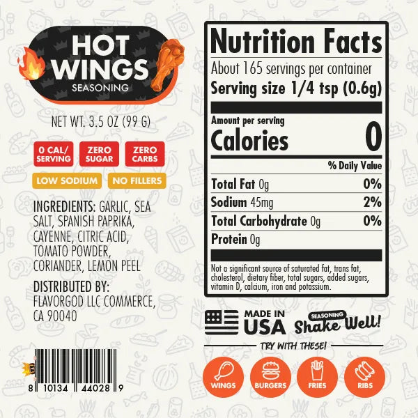 Nutrition label and ingredients for 